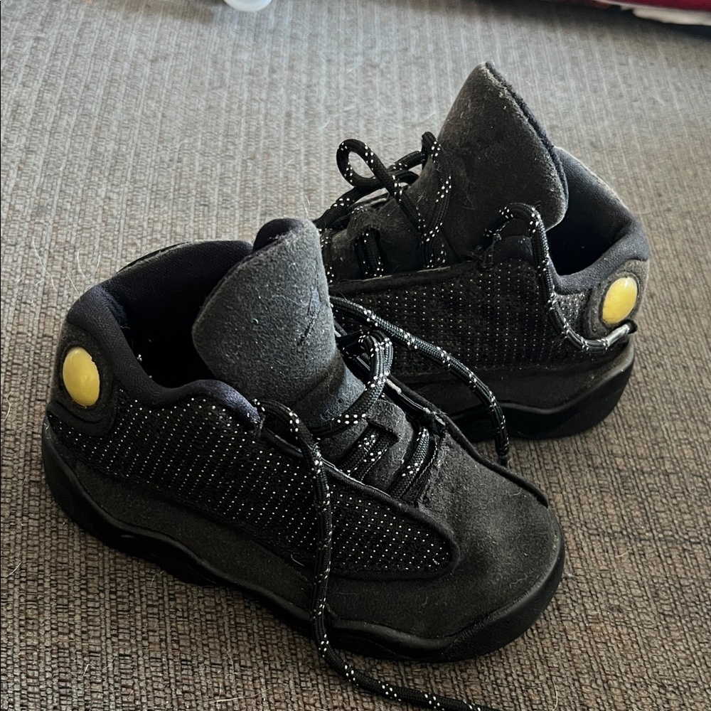 Jordan 13 Kids Black and Yellow Sneakers
